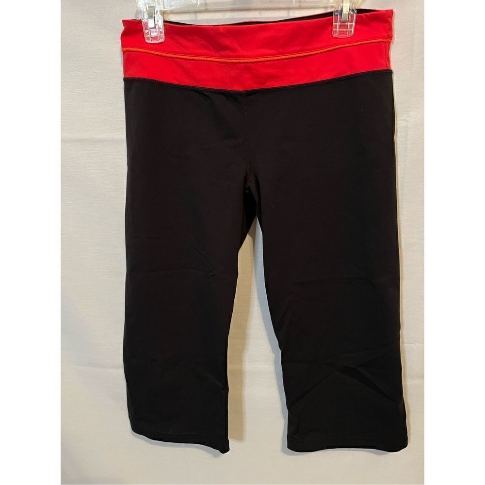 Black Fuchsia Capri Leggings Cropped Stretch Athletic Yoga Pants